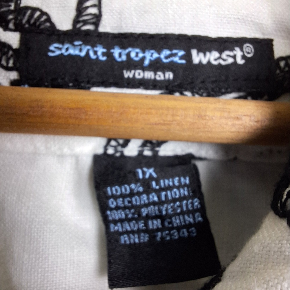 Saint Tropez‎ West Jacket Womens 1X White Black Linen Embroidered Paisley Boho - Picture 3 of 7